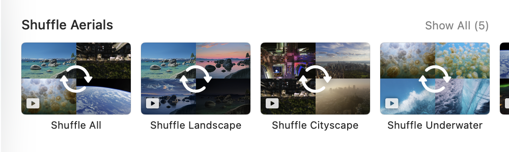 macOS Shuffle Aerials in System Settings: aerial screen savers that double as moving wallpaper